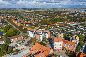 Drönarbild över Staffanstorps centrum.