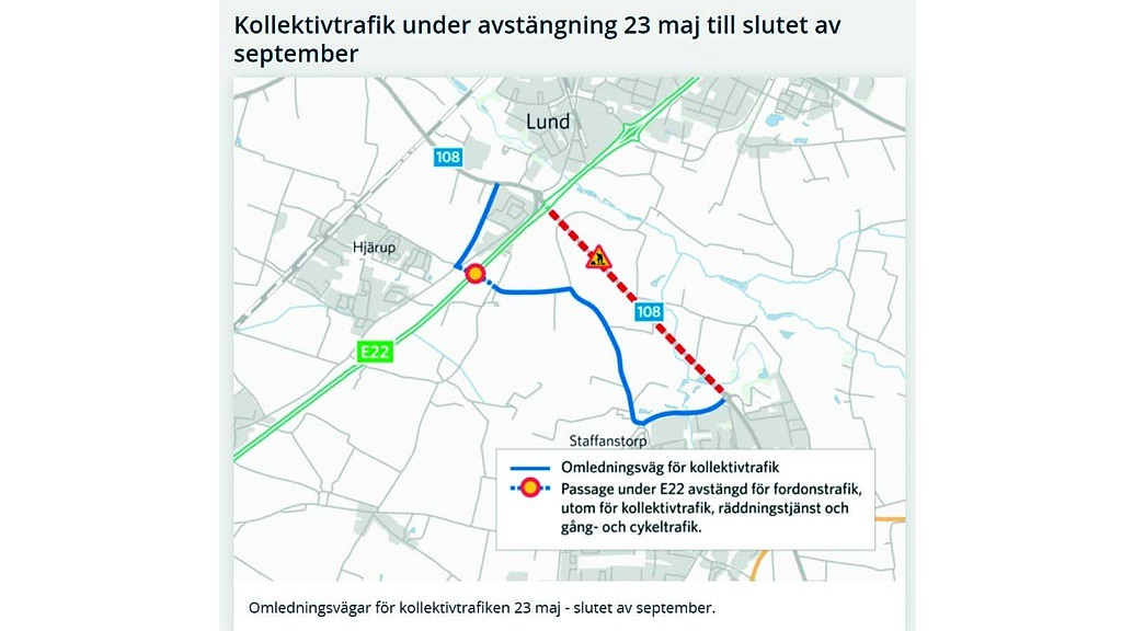 skärmdump över kollektivtrafikens rutter under arbetet på 108.